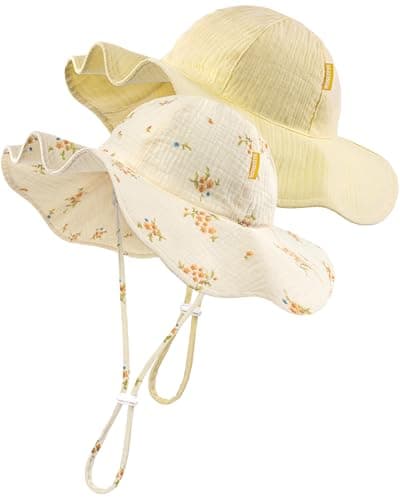HONGTEYA Baby Sun Hat Muslin Wide Brim Toddler Girl Beach Bucket Hat