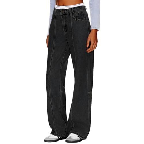 MARIASHA Pull On Women's Straight Leg Jeans High Waisted Stretchy Buttoned Denim Pants Jean Gray 3XL - Thumbnail 5