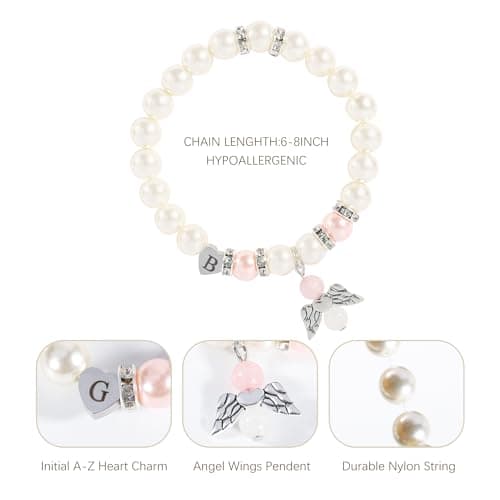 BAYLAY First Communion Gifts for Girls - First Communion Bracelet for Girls, Angel Wings Pearl Heart Z Initial Bracelets - Thumbnail 5