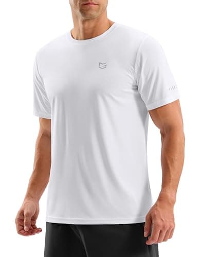 Men's Workout Breathable T-Shirts Dry Fit UPF 50+ Sun Shirts Moisture Wicking Cooling Tee for Athletic, Running, Hiking (White, L) - Image 1