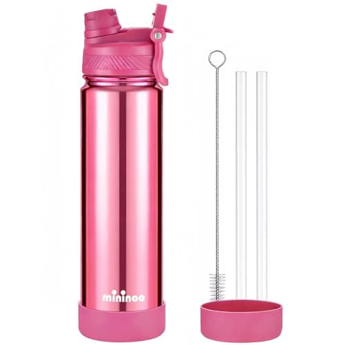 mininoo 24 oz Insulated Water Bottle with 2-in-1 Straw & Spout Lid, BPA-Free & Leak-Proof, Stainless Steel Water Bottle for Sports, Travel, and School, Rose Pink - Image 1