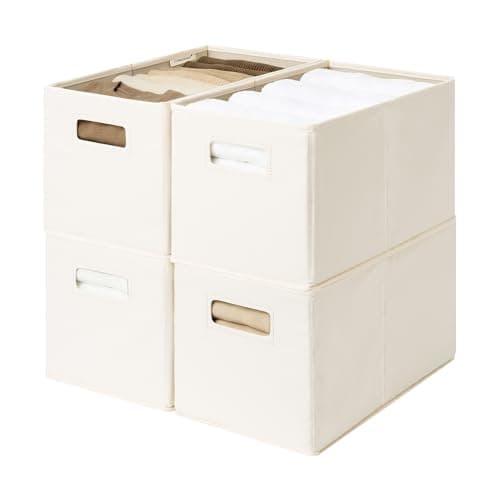 StorageWorks Fabric Storage Bins for Shelves, Closet Organizers and Storage Baskets, Collapsible Storage Bins with Cutout Handles, Medium, 4-Pack, Ivory - Image 1