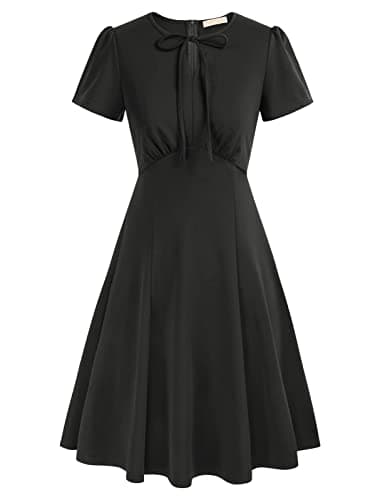Women's Vintage Plus Size Black Dresses for Funeral A Line Wrap Dress Casual Summer Party Dress Black XXL - Image 1