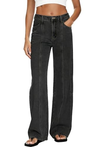 MARIASHA Pull On Women's Straight Leg Jeans High Waisted Stretchy Buttoned Denim Pants Jean Gray 3XL - Image 1