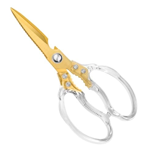 CGBE Kitchen Scissors, Multi-Purpose Kitchen Shears, Heavy Duty Food Scissors for Chicken, Poultry, Fish, Meat & Herbs with Non-Slip Grips - Transparent Gold - Image 1