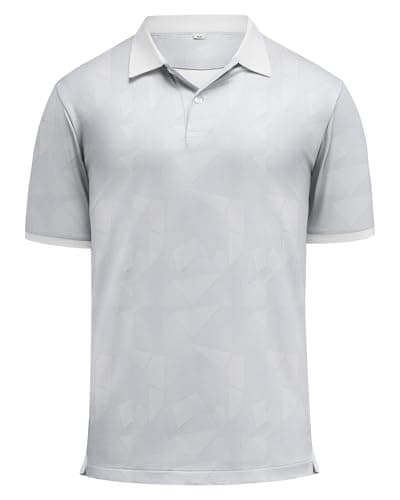 KUYIGO Men's Polo Shirts Moisture Wicking Performance Short Sleeve UPF 40+ Lightweight Print Golf Shirts Athletic Casual M Geom Grey White - Image 1