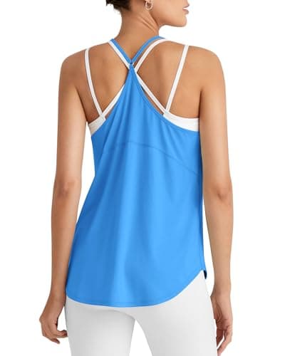 G4Free Running Tops for Women Fast Dry Stretch Open Back Athletic Workout Yoga Tank Top (Ocean Blue,XS) - Image 1