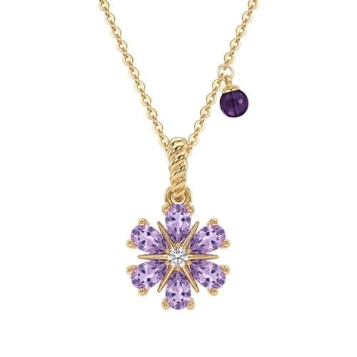 MYEARS Birthstone Necklace for Women 14K Gold Plated Dainty Purple Flower Pendant Necklace Cute Tiny Charm Birthday Gifts Jewelry for Women Trendy - February - Image 1