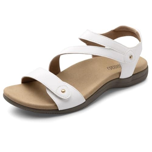 Rihero Orthopedic Sandals for Women Arch Support Comfortable Flat Sandals with Adjustable Strap for Summer Beach Walking White 8.5 - Image 1