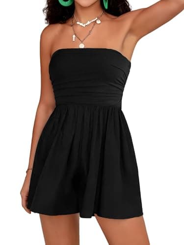 STOLKISS Strapless Rompers for Women Summer Casual Sleeveless Tube Top Shorts Jumpsuits Off Shoulder Beach Romper with Pockets - Image 1