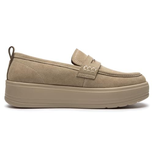 Rihero Loafers for Women Lightweight Comfy Platform Loafers Fashion Slip On Shoes for Office Walking Fall Nude Size 6 - Thumbnail 3