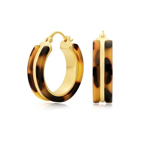 EYESHOCK Chunky Hoop Earrings for Women 18K Gold Plated Leopard Hoop Sterling Silver Post Lightweight Resin Tortoise Shell Hoops Vintage Small Chunky Earrings - Image 1