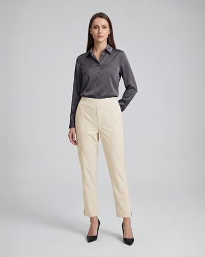 Stelle Women's Dress Pants Stretchy High Waisted Work Pants for Women 7/8 Ankle Tapered Slacks for Business Casual, Golf, Teacher White Beige Medium - Thumbnail 3