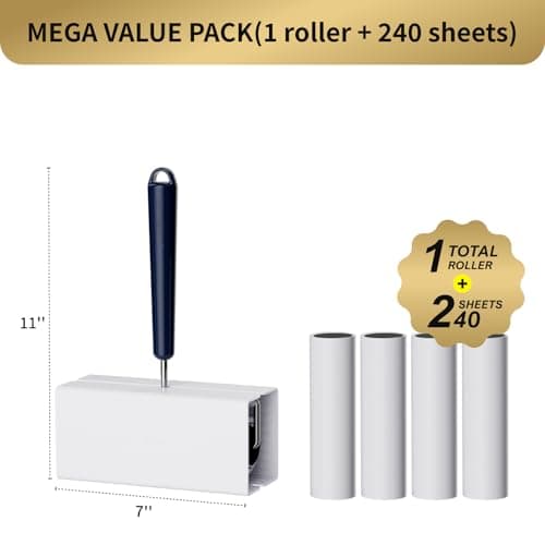 JoviQ Lint Roller for Pet Hair Extra Sticky, 6.3'' Lint Remover with 240 Sheets, Large Surface Sticky Rollers for Clothes Furniture Dog Cat Hair (1 Roller + 240 Sheets) - Thumbnail 2