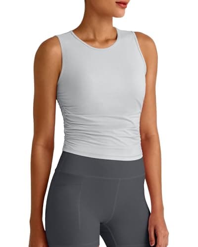 G4Free Workout Tank Tops for Woman Sleeveless Crop Top Side Ruched Running Gym Shirt Fast Dry Soft Daily Wear (Gray,XS) - Image 1