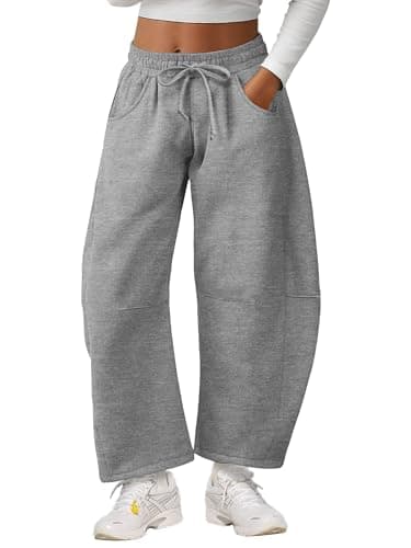 Bellcoco Barrel Sweatpants Women Casual Baggy Elastic Waisted Pants Wide Leg Gym Trousers with Pockets Dark Grey M - Image 1