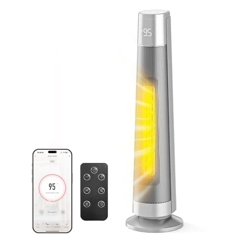 FLANUR 1500W PTC Ceramic Smart Space Heaters for Indoor Use, Portable Heater with Remote & App Control for Large Room, Office, ECO Modes, Safety Protection, 70° Oscillation, 12H Timer, Silver, 1 Pack - Image 1