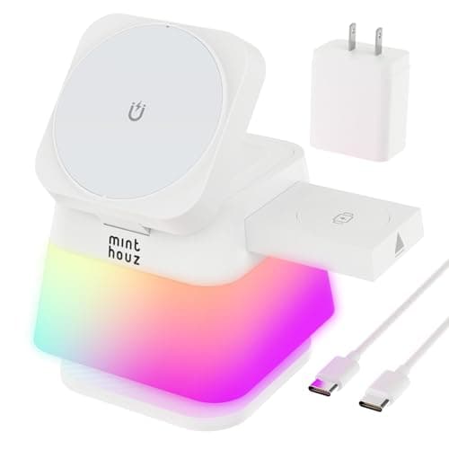 Minthouz 3 in 1 Charging Station for iPhone, Wireless Charger for Apple, MagSafe Charger with Night Light, 360° Rotation, Compatible with iPhone 16, 15, 14, 13, 12 Pro, Apple Watch & AirPods Pro 4/3/2 - Image 1