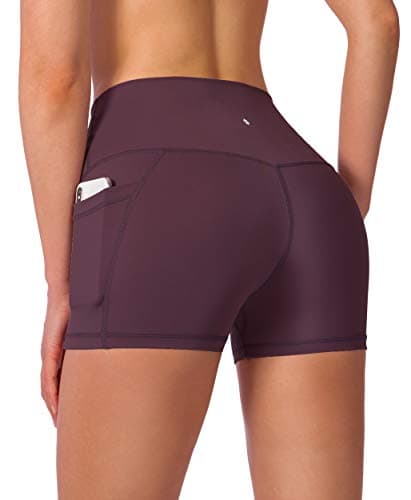 Soothfeel Women's High Waist Yoga Shorts with Side Pockets Tummy Control Running Gym Workout Biker Shorts for Women 5" /3"(3" Wine, XXL) - Image 1