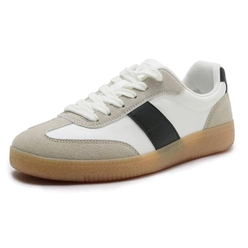 Rihero Women's Fashion Sneakers Comfortable Casual Walking Shoes Non Slip Lace-Up Athletic Running Footwear White Black Size 7 - Image 1