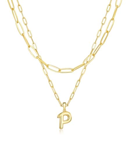 adoyi Easter Basket Stuffers Initial Necklaces for Women Hers Dainty 14K Gold Plated Heart Layered Letter P Pendant Necklace Stack Jewelry Birthday Valentines Gifts for Her Mom and Wife - Image 1