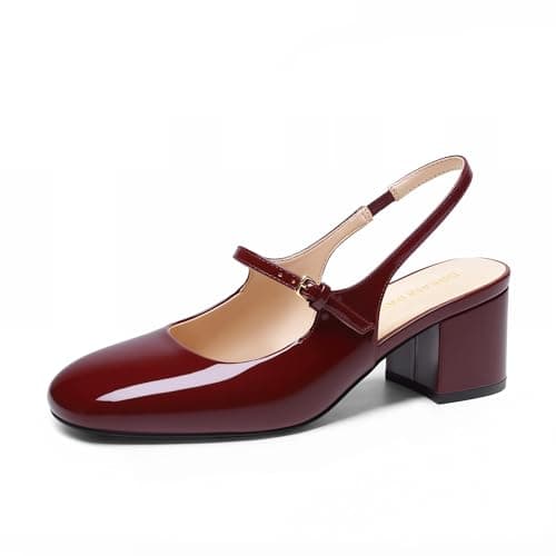 DREAM PAIRS Women's Mary Jane Low Chunky Heels Slingback Closed Square Toe Dress Shoes Wedding Party Work Office Pumps Shoes,Size 10,Burgundy,SDPU26005W - Image 1