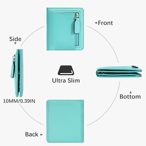 Gostwo Wallet Women, Mini Slim Wallet for Women, Compact Bifold Small Wallets Woman Rfid Blocking Card Holder, Billfolds Thin Leather Zipper, Gift for Ladies Teen Girls with ID Window, Light Blue - Thumbnail 4