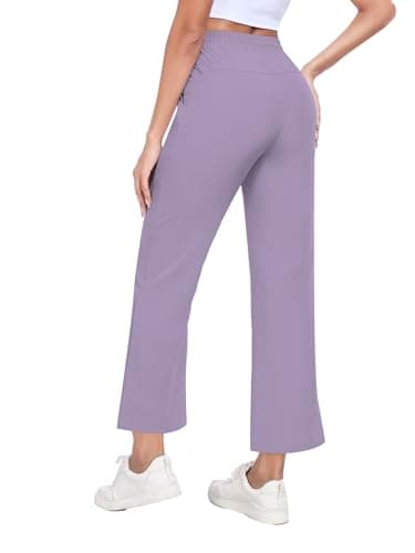 Casual Pants for Women Wide Leg Pants High Waisted Elastic Waist Drawstring Lightweight Travel Work Lounge Comfy Trousers Pants with 2 Pockets Purple XL - Thumbnail 2