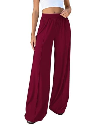 BTFBM Palazzo Pants for Women 2026 Spring Summer Casual Lounge Pants High Waist Flowy Trousers Baggy Wide Leg Pants(Burgundy, XX-Large) - Image 1