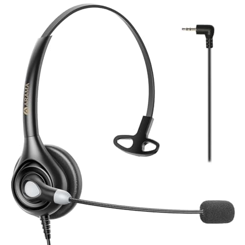 Arama Cordless Phone Headset for Landline Phone, 2.5mm Jack Telephone Headset with Noise-Cancelling Mic & Volume Control, Wired Headset Compatible with Panasonic AT&T Vtech Uniden