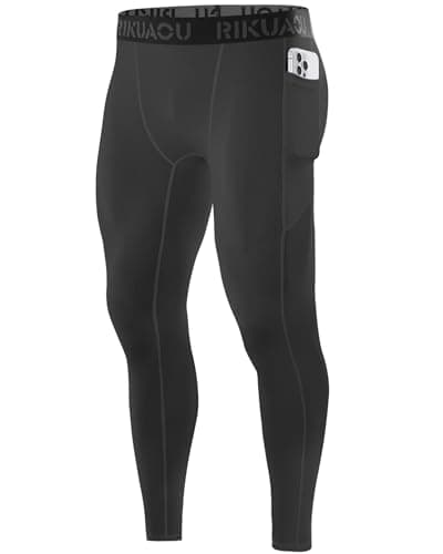 RIKUAOU Men’s Compression Pants Running Leggings Athletic Base Layer Workout Tights with Pockets for Sports Basketball - Image 1