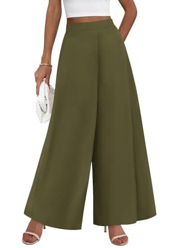 KIRUNDO Palazzo Pants for Women Dressy 2026 Spring Slacks Wide Leg High Waisted Business Casual Work Trousers with Pockets(Army Green, Small) - Image 1