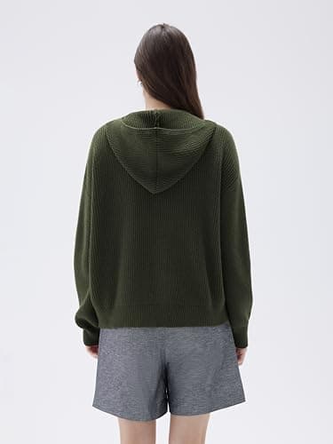 SUUKSESS Women Chunky Knit Cashmere Blend Sweaters Zip up Oversized Hoodies Cardigan with Pockets Long Sleeve Fall Jackets Outerwear (Army Green, M) - Thumbnail 6