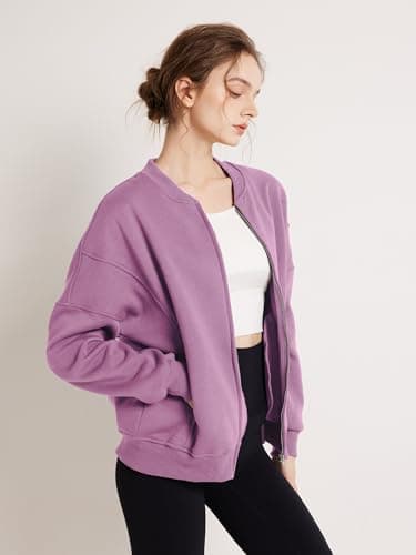 GEMLON Womens Zip Up Sweatshirts Jackets Long Sleeve Casual Loose Outwear with Pockets Purple L - Thumbnail 3