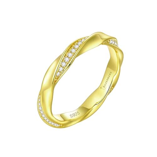 SILVERNANA 925 Silver Mobius Moissanite Wedding Band Women Gold 5.5