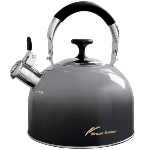 Tinlon Enamel 2.5 Qt Whistling Tea Kettle for Stovetop, Black