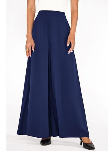 KIRUNDO Palazzo Pants for Women Dressy 2026 Spring Slacks Wide Leg High Waisted Business Casual Work Trousers with Pockets(Navy, X-Large) - Thumbnail 3