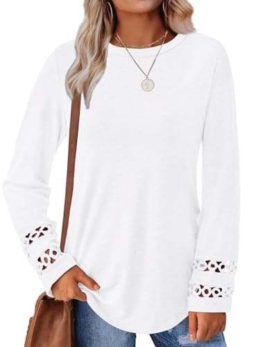 GKBK Womens Long Sleeve Tops Business Dressy Casual Blouses Crewneck Loose Fit Lightweight T Shirts Cute Work Tee Ladies Tunic 2025 Fall Winter Fashion Clothes Trendy Outfits White L - Thumbnail 6