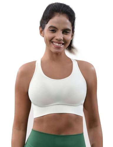 Cordaw Women's High Support Sports Bra, Adjustable Straps & Molded Cups, Racerback Workout Top Retro White L - Image 1