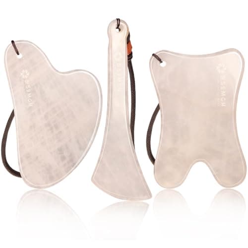 Lusomch Jade Gua Sha Massager Skin Care Set, 3 in 1 Pack, Pink Guasha Tool for Face and Body, Natural Jade Stone Beauty Products
