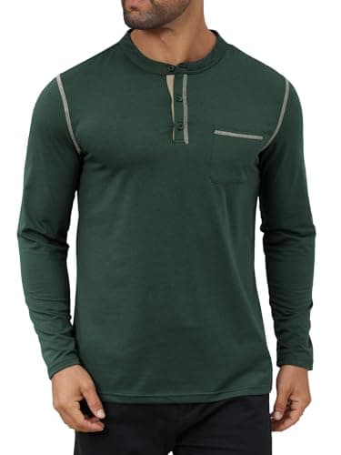 Hardaddy Men's Color Contrast Henley Shirt Long Sleeve Button T-Shirt Lightweight Henley Tshirt for Men Basic Pullover Shirt with Pocket Dark Green XXL - Image 1
