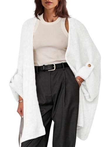 Saodimallsu Womens Oversized Long Cardigan Sweaters Casual Open Front Chunky Knit Slouchy Fall Trendy Sweater Coats White - Image 1