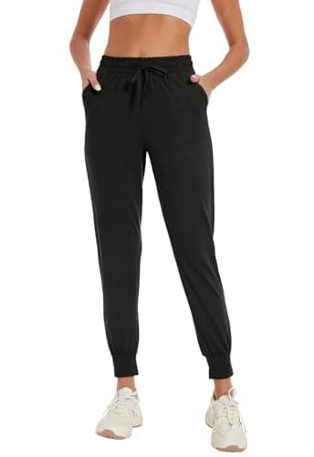 BATHRINS Women Tapered Joggers with Pockets – Casual Yoga High Waist Sweatpants Black - Thumbnail 3