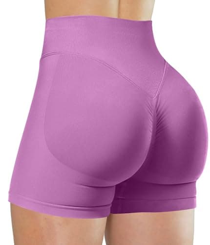 Unthewe Womens Workout Seamless Scrunch Butt Lifting Shorts High Waisted Tummy Control Gym Yoga Shorts(U516-Pitaya Purple-S) - Image 1
