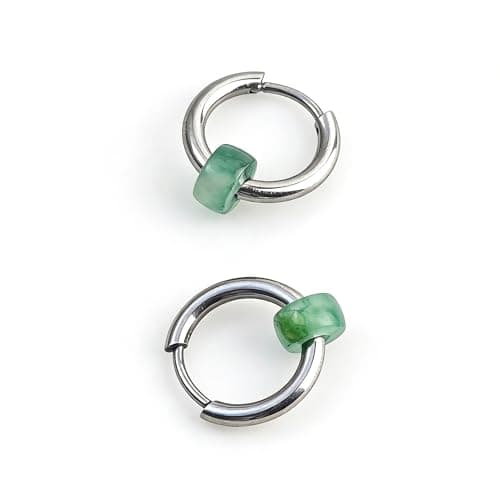 ANNIE WU Natural Jade Hoop Earrings, 6mm Jade Bead 925 Sterling Silver Huggie Earrings for Women, Dainty Minimalist Hypoallergenic Jewelry for Daily Wear & Gifting - Image 1