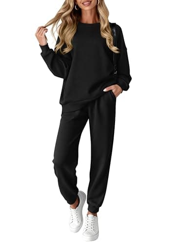 KIRUNDO Sweatsuits Women 2 Piece Outfit Matching Workout Lounge Sets Fall Fashion Clothing Tracksuit Airport Outfits 2026(Black,XX-Large) - Image 1