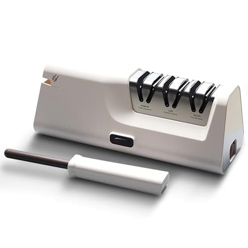 Professional Electric Knife Sharpener with Retractable Sharpen Rod, 100-Percent Diamond Abrasives 18° Precision Angle Guides, Sharpening/Repairing/Polishing, White - Image 1