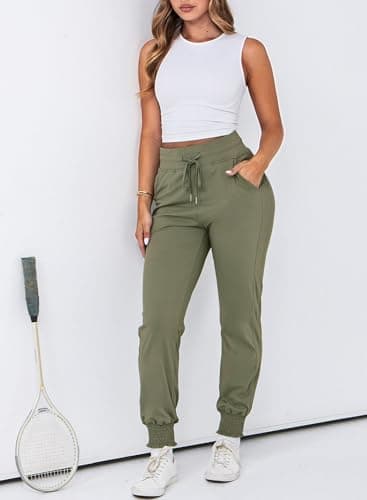 Dokotoo Joggers for Women High Waisted Drawstring Pant Womens Workout Pants with Side Pocket Casual Flowy Cuffed Plain Jogging Resort Wear for Women Lounge Sweatpants Green XX-Large - Thumbnail 3