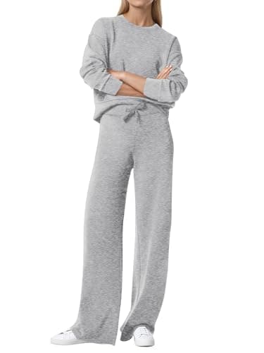 COCOMARTS Womens 2 Piece Lounge Sets Wide Leg Tracksuit Casual Sweatsuits Matching Set 2025 Fall Clothes Trendy Outfits Light Grey X-Large - Image 1