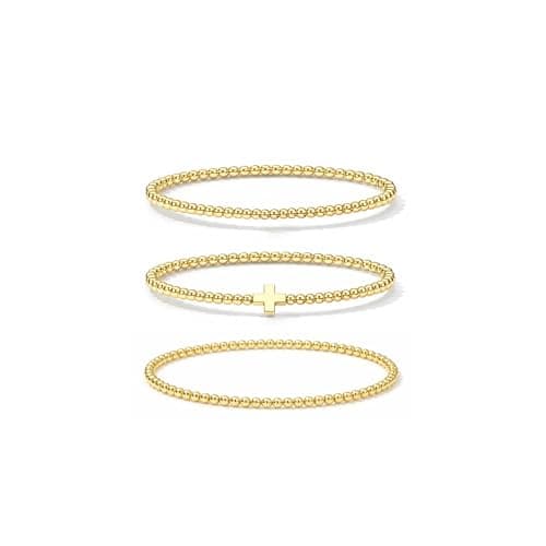 Fohufo Gold Bracelets for Women Gifts - Easter Basket Stuffers for Women Adults, Gold Bracelet Stack, Bead Bracelets for Women Birthday Gifts Easter Basket Stuffers, Bracelet Jewelry - 3 Pcs - Image 1